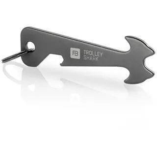 FABACH TROLLEY SHARK Blacky Einkaufswagenlöser Schlüsselanhänger - Abziehbarer Einkaufswagenchip, Einkaufschip für Einkaufswagen aus Edelstahl/Metall - Kein Steckenbleiben im Pfandschloss