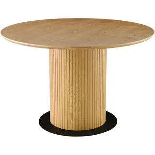 Mid.you Esstisch, Eiche, Holz, Metall, Holzwerkstoff, Eiche, furniert, rund, Säule, rund, Bodenplatte, 120x75x120 cm, Esszimmer, Tische, Esstische