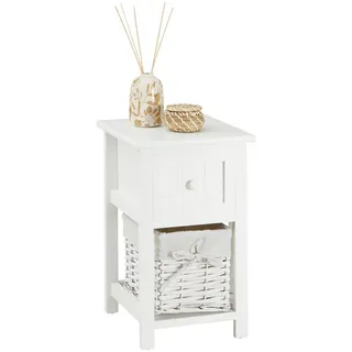 CARO-Möbel Nachttisch Messina aus Holz in weiß Holzwerkstoff, getrocknete Naturmaterialien, Vintage 28x46x31 cm, Schlafzimmer, Nachttische