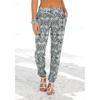 LASCANA Strandhose LASCANA, Damen, Gr. 36, N-Gr, blau (marine, bedruckt), Jersey, Obermaterial: 95% Viskose, 5% Elasthan, bedruckt, casual, figurumspielend lang, Hosen, mit Ethnoprint und Taschen, Sommerhose, Jerseyhose