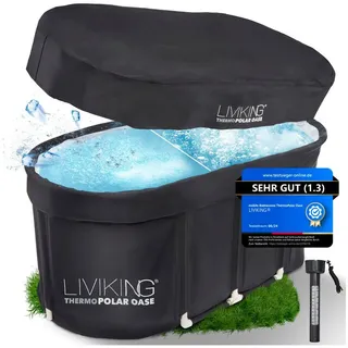 LIVIKING® Badewanne faltbar & Eisbad - 120cm KOMFORT - mobile Outdoor Badewanne Erwachsene, (KOMPLETTSET ThermoPolar Oase - ovale Sport Eistonne), ThermoPolar Isolierung, SolidShape Rahmen, Balkon Mini Pool Eisfass schwarz