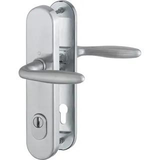 HOPPE Haustür Eingangstür Drückergarnitur VERONA - Ö-Norm Entfernung 88mm, Edelstahl matt, Langschild Profilzylinder für Türstärke 67-72mm, mit Kernziehschutz, Prüfung: RC3 nach EN 1906, 1 Stück Sicherheitsbeschlag
