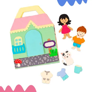 Jolly Designs – Travel Buddy Puppenhaus – Montessori Spielzeug ab 18 Monate – Motorik & Sensorik fördern – Handgefertigtes Filzbuch – Lernspielzeug für Kleinkinder – Busy Book für Zuhause & unterwegs