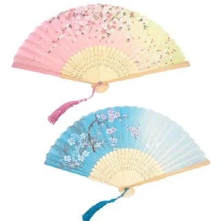 Falten Handfächer,Folding Fans mit Quaste,Ausgehöhlten Fans,Chinesischen Stil Hand Fächer Mit Quasten,Handheld Faltfächer,Handfächer,für Wanddekoration Hochzeite Bevorzugung Party Sommer(2 Stück)