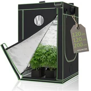 highwerk Growzelt 120 x 120 x 200 cm, Indoor Grow tent, schwarz grün, Homegrow, Growschrank, Pflanzenzelt