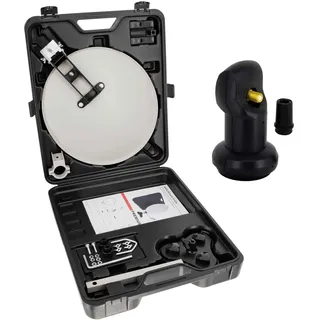 PremiumX Camping SAT Anlage Satellitenschüssel Single LNB Tischhalter Masthalter Saugfuß im Koffer Camp Zubehör