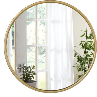 Woltu Spiegel rund mit Goldrahmen, runder Wandspiegel 60 cm, moderner Hängespiegel für Badezimmer Schlafzimmer Wohnzimmer Flur, dekorativer