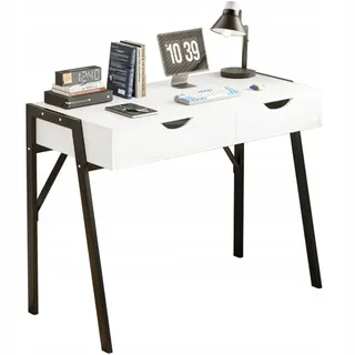 Moderner Schreibtisch Mit Loft-Schubladen Weiss Auf Schwarzen Beinen Premium 80 Cm