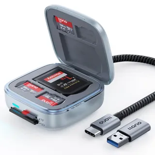 llano F17 2-in-1 SD 4.0 Kartenleser-Adapter, 312 MB/s UHS-II, USB-C & USB 3.0 SD Card Reader mit 6 Fächern für TF/SD-Karten, Plug & Play, schnell für iOS/Android/macOS/Windows/Linux und mehr, Silber