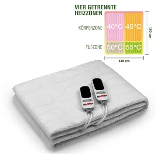 Grafner 4 Zonen Doppel Wärmeunterbett 190 x 140 cm, 4 steuerbare Zonen: Körper und Füße, LED Fernbedienung mit 6 Temperaturstufen, Überhitzungsschutz, Abschaltautomatik, 122 Watt, waschbar 2 Personen