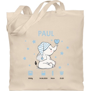 Baumwolltasche - Elefant Geburtsdaten Geschenk zur Geburt - Unisize - Naturweiß - baby personalisierte geschenke daten tasche mädchen personalisierter neugeborenes jutebeutel personalisiertes - Einheitsgröße