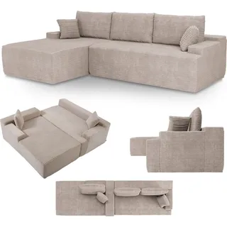 Juskys Eckcouch Cord 3-Sitzer Taupe