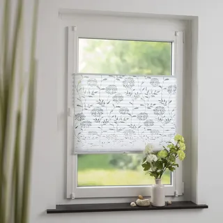 Plissee mit ausgebranntem Blumen-Motiv, halbtransparent, ohne Bohren oder Schrauben, inkl. Klemmträger, Breite: 65 cm/Länge: 130 cm, Farbe: weiß