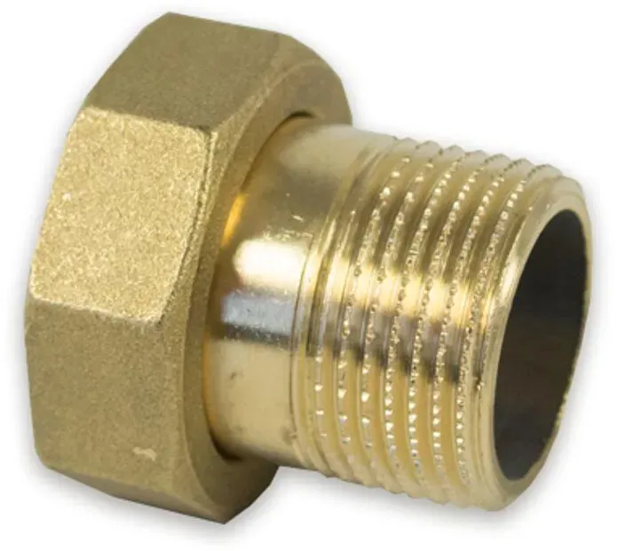 Messing Gewinde-Fitting Schaft flachdichtend mit ÜWM, schwere Ausführung, ohne Dichtung (Ausführung: 1 1/4''AG - 1 1/2''IG ÜWM)