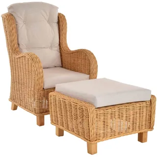Set/2 Exklusiver Lesesessel Birmingham Sessel aus Rattan mit Hocker (Honig)