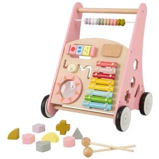 COSTWAY Lauflernhilfe Walker Gehfrei, mit Spielaktivitäten rosa