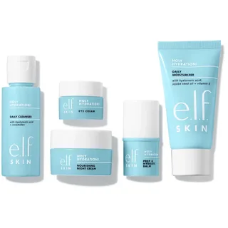 e.l.f. SKIN Jet Set Hydration Kit, Reisefreundliches Feuchtigkeitsspendendes Pflegeset, Gesichtsreiniger, Pflegebalsam, Feuchtigkeitscreme, Augencreme & Nachtcreme, Vegan & Tierversuchsfrei