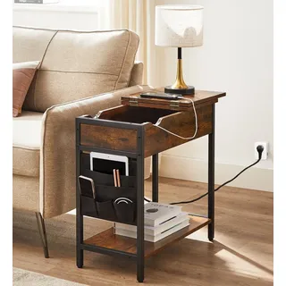 VASAGLE Beistelltisch mit Steckdosen und USB-Anschlüsse, klappbare Tischplatte