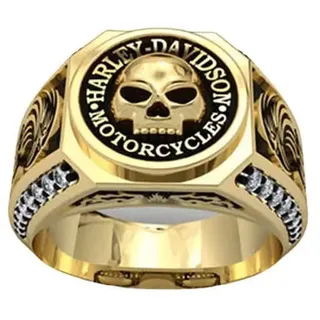 YAHOYA Wikinger Piraten Anker Totenkopf Ring Herren - Vintage Titan Stahl Gold Doppelklinge Gothic Punk Biker Schmuck für Party