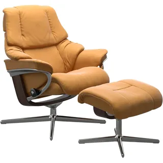 Stressless Fußhocker STRESSLESS "Reno", gelb (honey paloma), B:55cm H:43cm T:41cm, Hocker, Fußhocker, mit Cross Base, Größe S, M & L, Holzakzent Wenge