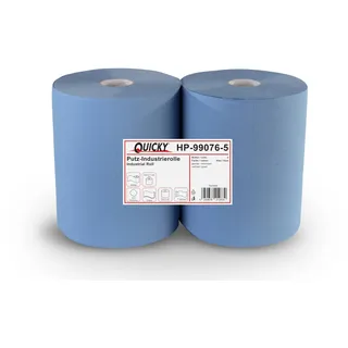 Quicky Putztuchrolle 1000 Blatt | 2-lagig Recycling Blau | Papierrolle Werkstatt | Putzpapierrolle saugstark 36x33 cm, 7,1 cm Kern | Umweltfreundlich & robust für Werkstatt, Industrie, Küche