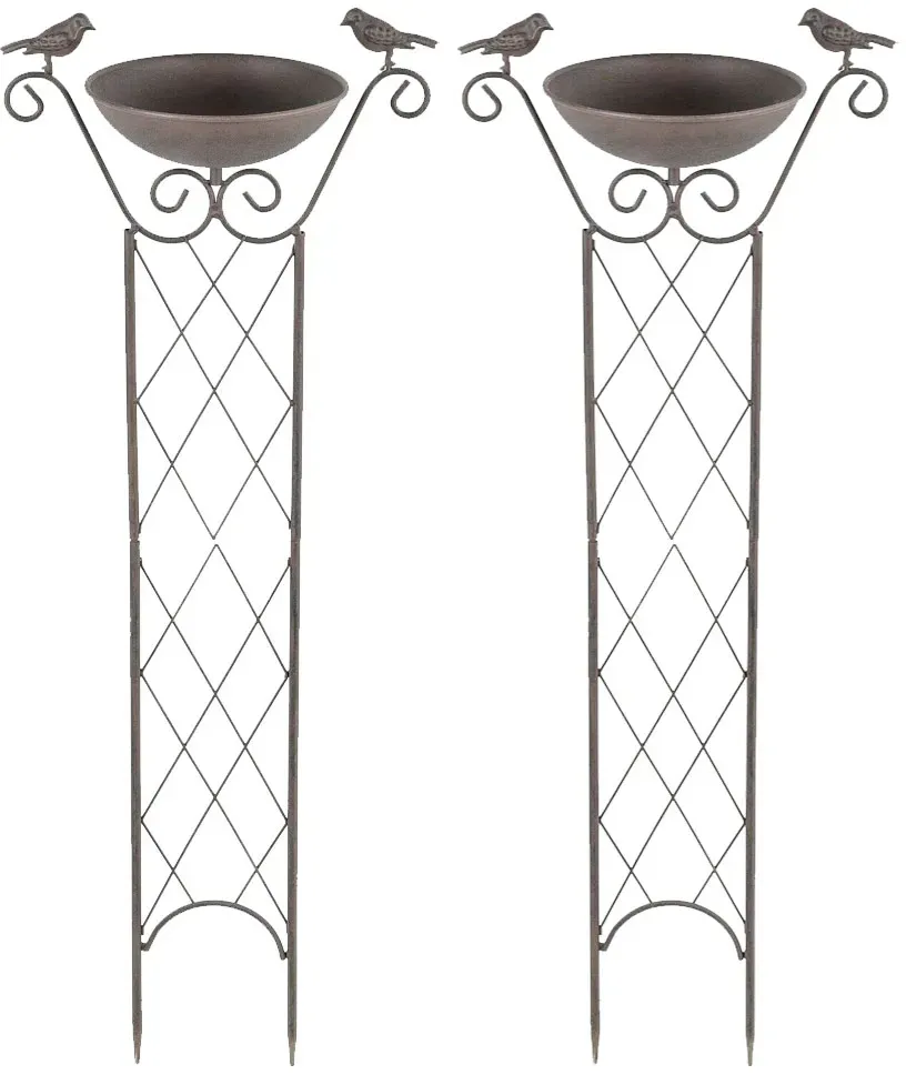Vogeltränke mit Ständer Vogelbad, Rankengitter mit Erdspieß Frostsicher antik-braun, 19 cm BxH 30x82 cm, Garten, 2er Set