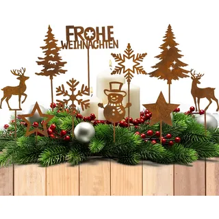 BOFUNX 10PCS Weihnachten Roststecker Rost Gartenstecker Weihnachtsdeko Gartendeko aus Metall Rost Deko für Advent Weihnachten Garten Terrasse Balkon