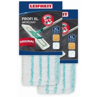 Leifheit 2er Set Wischbezug Profi XL Micro Duo für alle Bodenarten, Bodenwischer Ersatzbezug, ideale Schmutzaufnahme dank 2-Faser-System, Mikrofaser Putzlappen ideal für Fliesen und Laminat