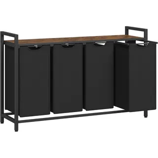 VASAGLE Wäschekorb 4 Fächer, mit Ablage, vintagebraun-schwarz