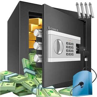 Kesser KESSER® Elektr. Tresor Inkl. Batteriebox Elektronischer Safe 3x Doppelbolzenverriegelung Boden Wandtresor Möbeltresor Innenbeleuchtung Panzerschrank Zahlenschloss