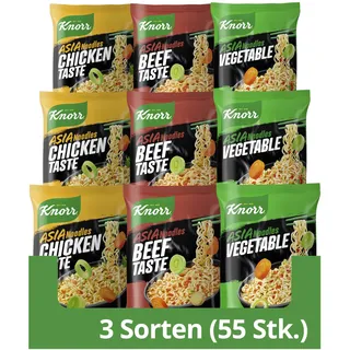 Knorr Instant Nudeln Asia Noodles Mix schneller Asia Snack fertig in nur 3 Minuten 55x 70 g