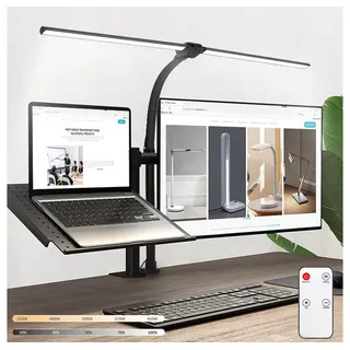 reteyung Schreibtischlampe LED mit Fernbedienung, 24W 80cm Klemmbar Tageslichtlampe, 5 Farb 7 Helligkeitsstufen Dimmbar Monitor Lampe, USB-Ladeanschluss Desk Lamp für Büro, Leser, Kinder, Schwarz