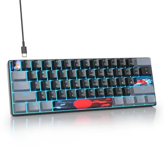 SbocKeeb Gaming Tastatur 60 Prozent, Wired RGB Mechanische Tastatur America QWERTY, Mini 61 Tasten USB Tastatur Anti-Ghosting für PC Gamer Typist(GS61 RGB-61 Dark/Blue Switch)