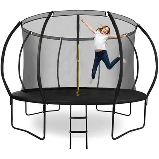 HyperMotion Gartentrampolin 366 cm inkl. Sicherheitsnetz und Leiter Schwarz