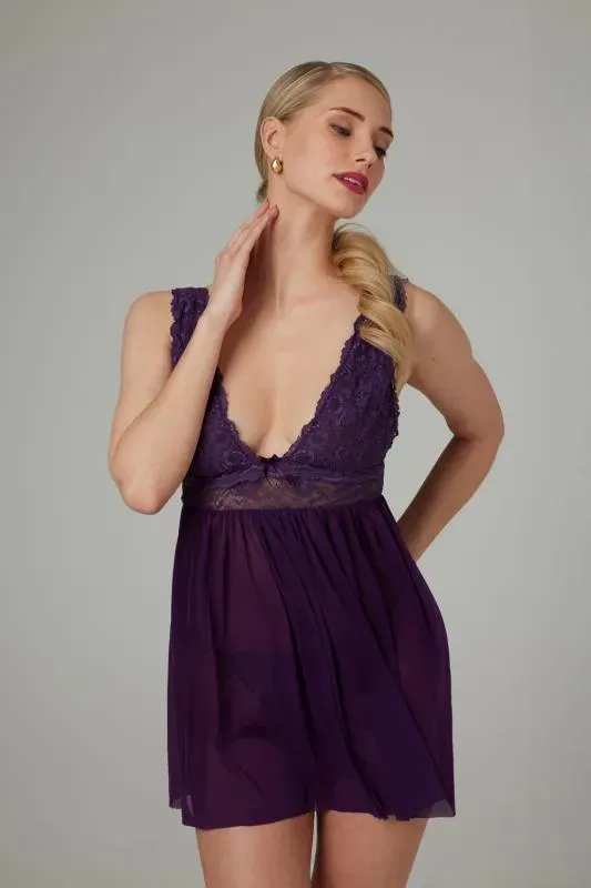 Christine - Babydoll + String Lieve - Lila Lila L/XL