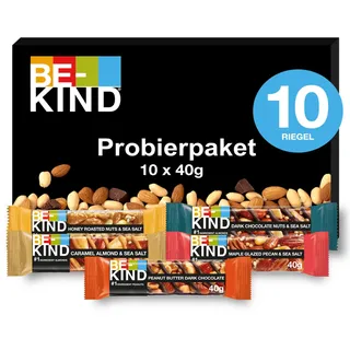 Be-Kind BE-KIND® Probierpaket, 10er Box mit 5 verschiedenen Geschmacksrichtungen, 10 x 40g Riegel