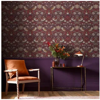 WILLIAM MORRIS AT HOME Vliestapete Strawberry Thief, texturiert, Retro, (1 St), Design Tapeten lila