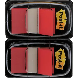 Post-it Index Haftstreifen Standard, rot, 2 Spender, 25,4 mm x 43,2 mm, 50 Haftstreifen/Spender - Extrastarke Haftstreifen für Dokumente und Informationen
