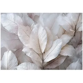 WallArena - Vlies Fototapete Blätter 400x280 cm - Fototapeten - Tapeten - für Wohnzimmer Schlafzimmer - Vliestapete Wandtapete Tapete 3D Effekt- inkl. Kleister - Boho Natur weiß