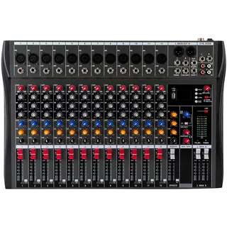 Tragbarer Bluetooth Audio Mixer, 12 Kanal Band Mischpulte mit USB-Audio-Schnittstelle, DJ Sound Mischkonsole mit MP3 Buchse für Aufnahme, DJ, Bühnen, Karaoke (12 Kanal)