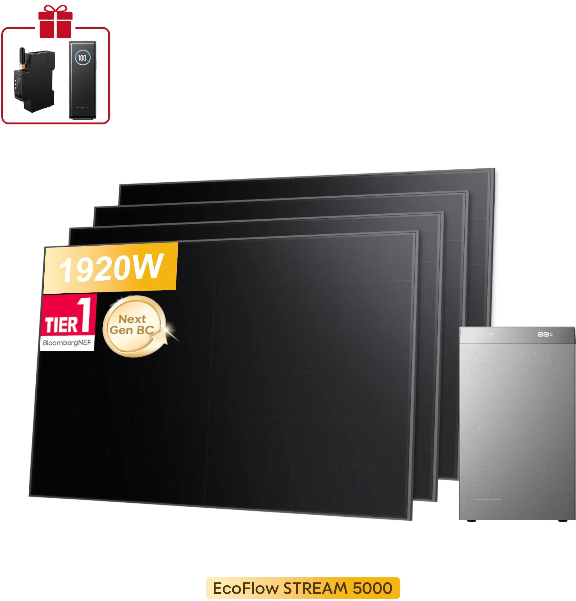 EcoFlow Stream 5000, All-in-One Speicher für Balkonkraftwerke, mit 4 Bifaziale Solarmodule, by Powerness - 480W BC X 4 / 5kWh / Powerness Express (Lieferzeit: 5-14 Werktage)
