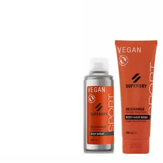 2tlg. SuperDry Sport Red RE:charge 2in1 Duschgel & Deospray Bodyspray + Dustbag