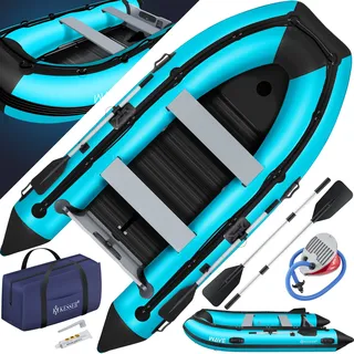 KESSER® Schlauchboot 3,20 m für 4 Personen - WAVE Motor geeignet Freizeitboot Paddelboot Motorboot Angelboot - mit 2 Sitzbänken -  Alu-Boden Paddel  Pumpe Reparaturset & Tasche  aufblasbar PVC