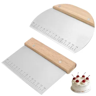 2 Stück Teigschaber Edelstahl Teigschaber mit Holzgriff Küchenspachtel Zum Schneiden von Pizza, Brot, Teig und Kuchen
