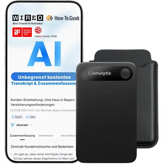 Comulytic Note Pro KI Digitales Diktiergerät mit Unbegrenzte Transkription & Zusammenfassen, Aufnahmegerät mit Schreibfunktion, 113 Sprachen, Voice Recorder für Meetings, Vorlesungen, Schwarz