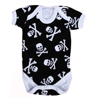 Baby Moo's Alternativer Baby-Strampler für Jungen oder Mädchen, Totenkopf und gekreuzte Knochen, cooler Piraten-Body – ideale Babyparty, Alternative, Gothic- oder Neugeborenengeschenk (6–12 Monate)