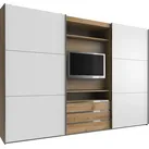 Schwebetürenschrank WIMEX "Magic by fresh to go", braun (plankeneiche nachbildung, weiß), B:300cm H:216cm T:65cm, Schränke, Schwebetürenschrank, tolles EXTRA: mit drehbarem TV-Element, mittig mit Schubladen