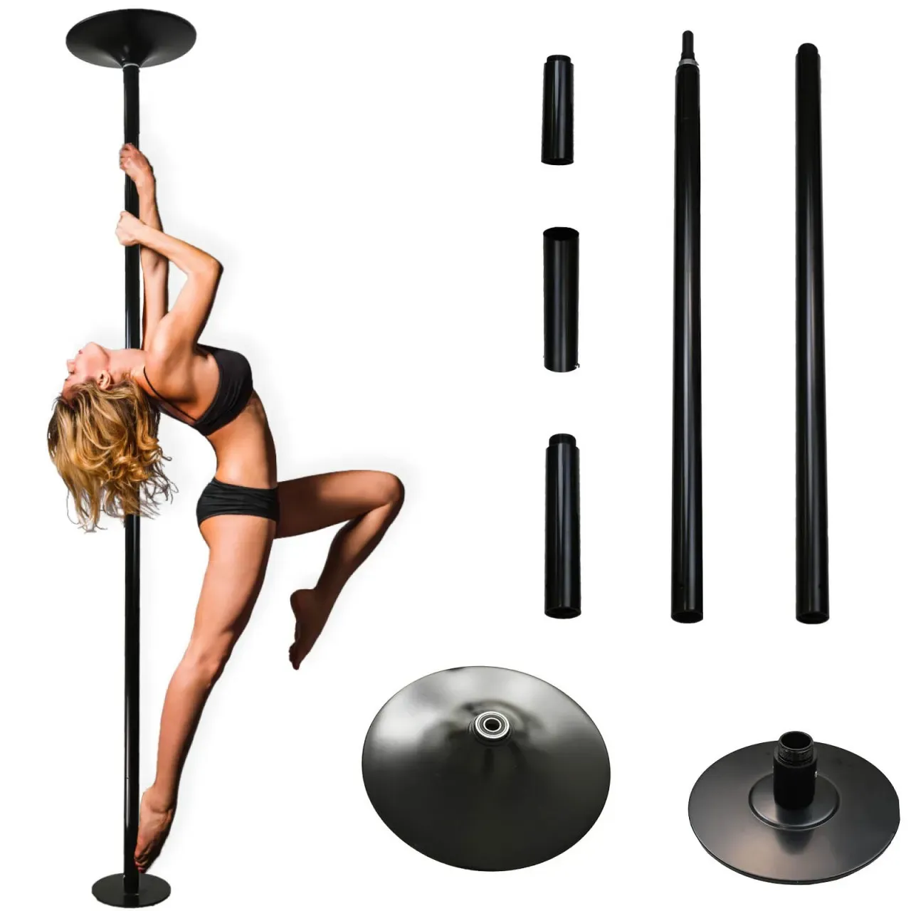 Pole Dance Tanzstange Static&Spinning Schwarz höhenverstellbar 220–274cm ohne...