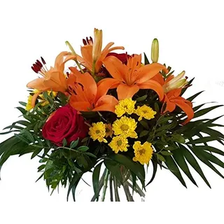 Flora Trans Blumenstrauß versenden mit roten Rosen -Dreiklang- echte Blumen