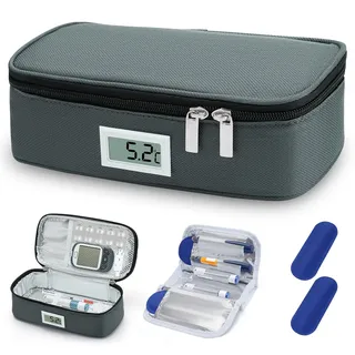 LYtech Insulin Kühltasche mit Temperaturanzeige Mini Medikamenten Kühlbox auf Reisen Isoliertasche mit 2 Kühlakku Reisekoffer für Diabetikerbedarf Insulin Kühltasche für Zuckerkrank Medikamente